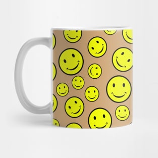 Smiley Faces Seamless Pattern on Brown Background Mug